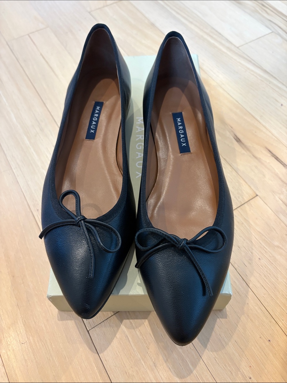 Margaux Black Pointed-Toe Bow Flats
